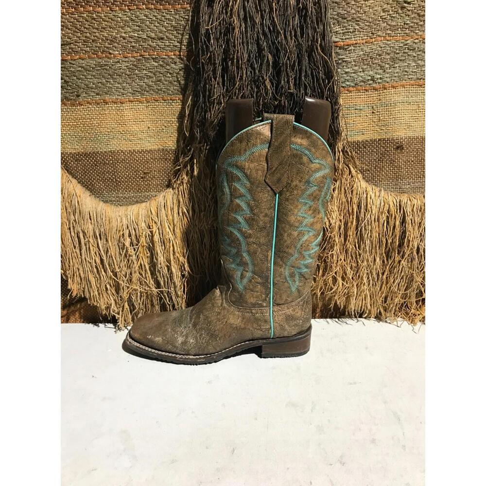 Circle G  Brown/Green Embroidery Wide Square Toe Western Boots US Women Size 10